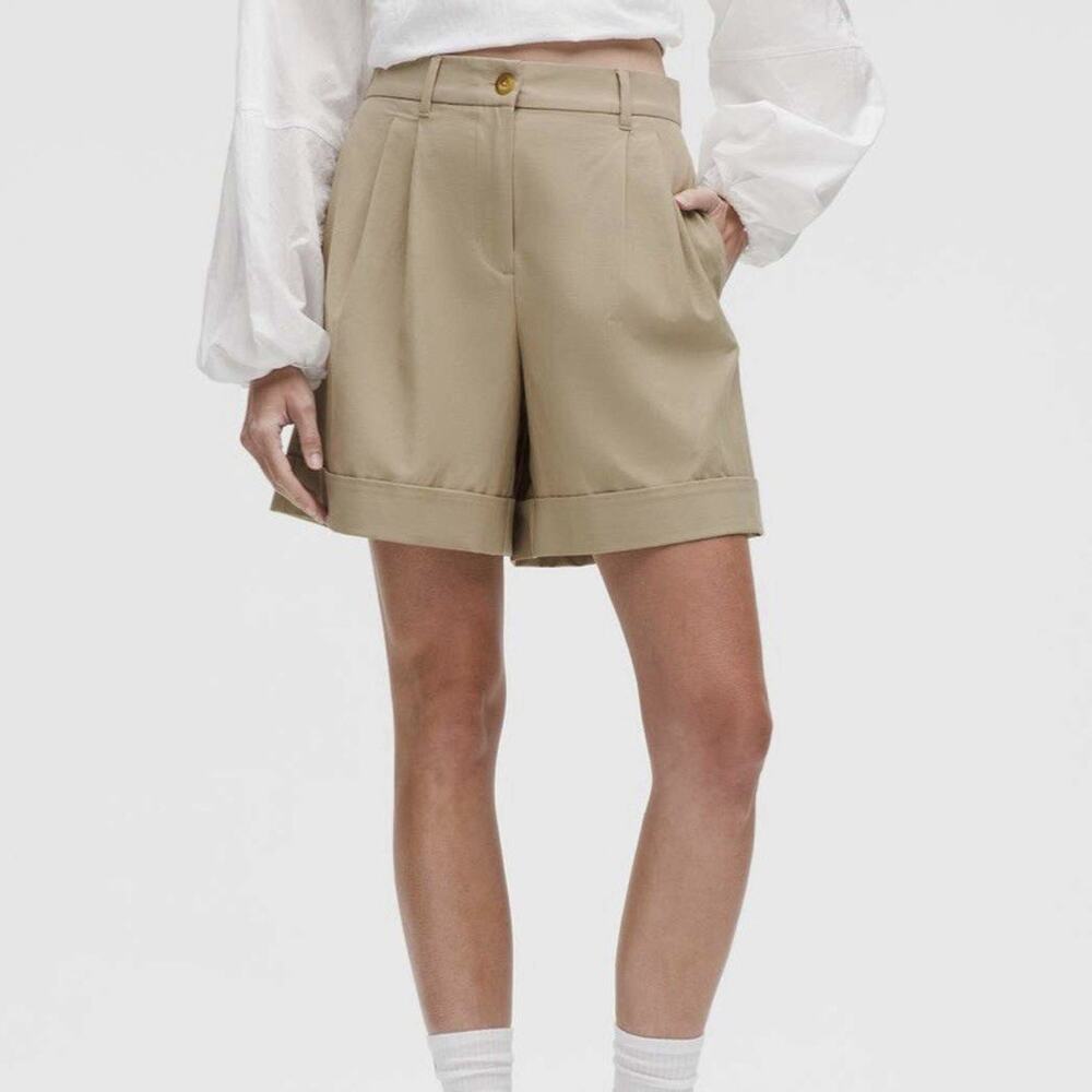 NWT Lululemon LuluLinen High-Rise Pleated Short 6" Sheer Oak Tan Linen Blend 27 - Picture 11 of 13